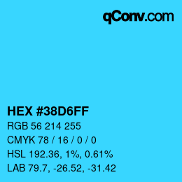 Farbcode: HEX #38D6FF | qconv.com