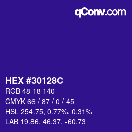 Farbcode: HEX #30128C | qconv.com