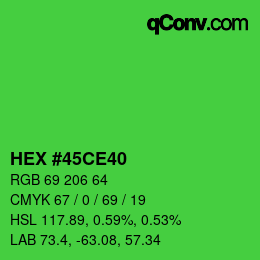 Color code: HEX #45CE40 | qconv.com