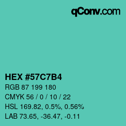 Code couleur: HEX #57C7B4 | qconv.com