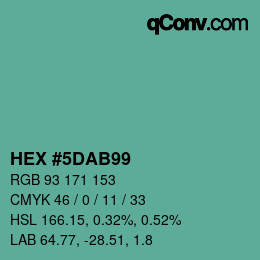 カラーコード: HEX #5DAB99 | qconv.com