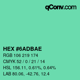 カラーコード: HEX #6ADBAE | qconv.com