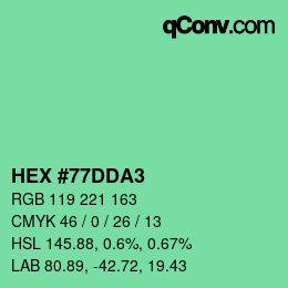 カラーコード: HEX #77DDA3 | qconv.com