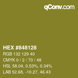 Código de color: HEX #848128 | qconv.com