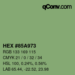 カラーコード: HEX #85A973 | qconv.com