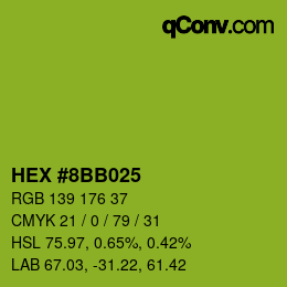 Code couleur: HEX #8BB025 | qconv.com