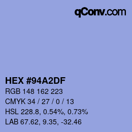 Color code: HEX #94A2DF | qconv.com