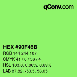 Código de color: HEX #90F46B | qconv.com