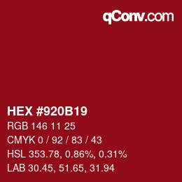 Farbcode: HEX #920B19 | qconv.com