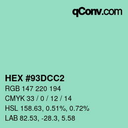 Farbcode: HEX #93DCC2 | qconv.com