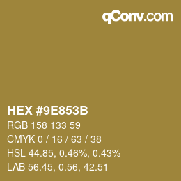 Color code: HEX #9E853B | qconv.com