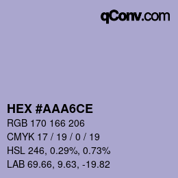 Code couleur: HEX #AAA6CE | qconv.com