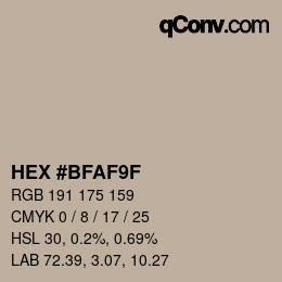 Código de color: HEX #BFAF9F | qconv.com