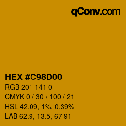 Farbcode: HEX #C98D00 | qconv.com