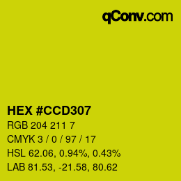 Code couleur: HEX #CCD307 | qconv.com