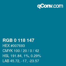 Color code: RGB 0 118 147 | qconv.com