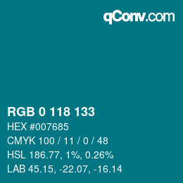 Farbcode: RGB 0 118 133 | qconv.com