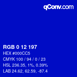 カラーコード: RGB 0 12 197 | qconv.com