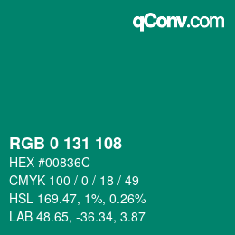 Color code: RGB 0 131 108 | qconv.com