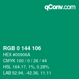 カラーコード: RGB 0 144 106 | qconv.com