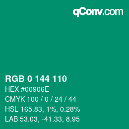 Código de color: RGB 0 144 110 | qconv.com