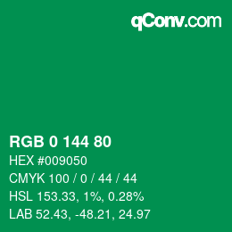 カラーコード: RGB 0 144 80 | qconv.com