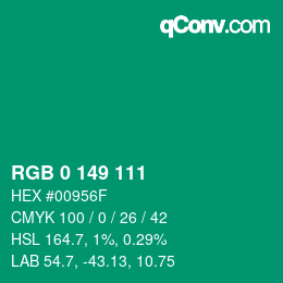 Farbcode: RGB 0 149 111 | qconv.com