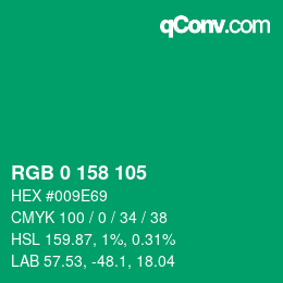 Code couleur: RGB 0 158 105 | qconv.com