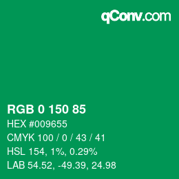 カラーコード: RGB 0 150 85 | qconv.com