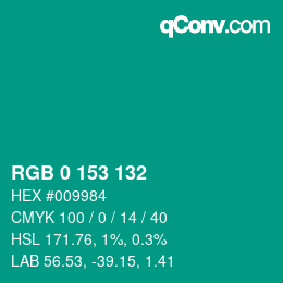 Código de color: RGB 0 153 132 | qconv.com