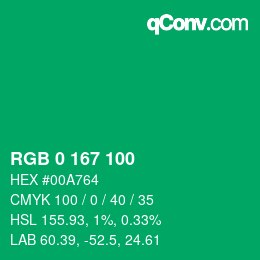 Code couleur: RGB 0 167 100 | qconv.com