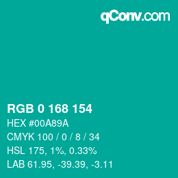 Color code: RGB 0 168 154 | qconv.com