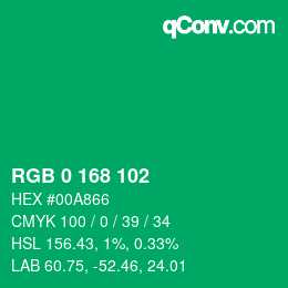 Farbcode: RGB 0 168 102 | qconv.com