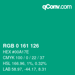 Color code: RGB 0 161 126 | qconv.com