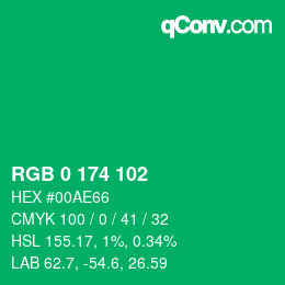 カラーコード: RGB 0 174 102 | qconv.com