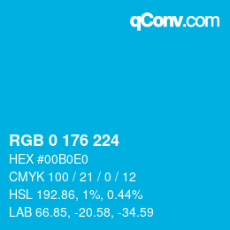 Color code: RGB 0 176 224 | qconv.com