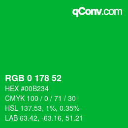 カラーコード: RGB 0 178 52 | qconv.com