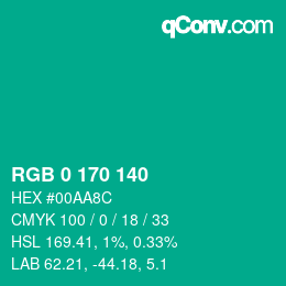 Farbcode: RGB 0 170 140 | qconv.com