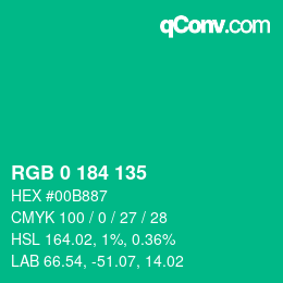 カラーコード: RGB 0 184 135 | qconv.com