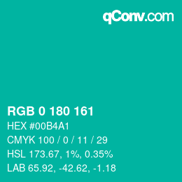 Code couleur: RGB 0 180 161 | qconv.com