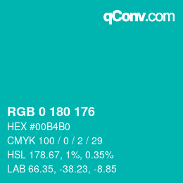 Color code: RGB 0 180 176 | qconv.com