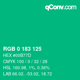 カラーコード: RGB 0 183 125 | qconv.com