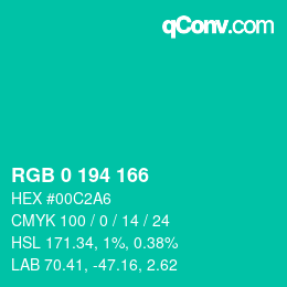 カラーコード: RGB 0 194 166 | qconv.com