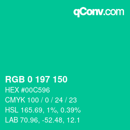 カラーコード: RGB 0 197 150 | qconv.com