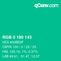 Farbcode: RGB 0 190 143 | qconv.com