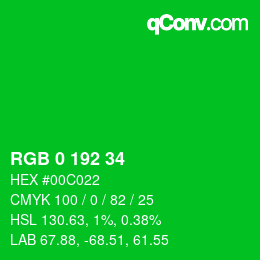 カラーコード: RGB 0 192 34 | qconv.com