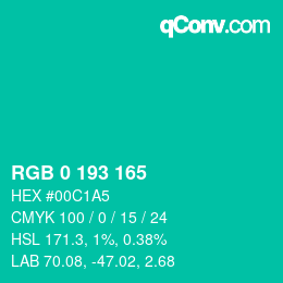 カラーコード: RGB 0 193 165 | qconv.com