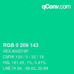 カラーコード: RGB 0 209 143 | qconv.com