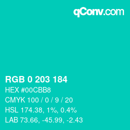 Color code: RGB 0 203 184 | qconv.com