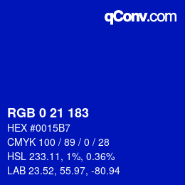 カラーコード: RGB 0 21 183 | qconv.com